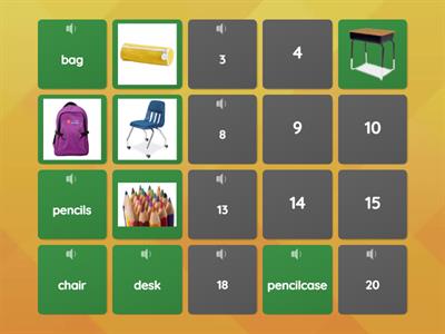 Memory game school objects