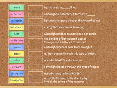 Light Vocabulary Match Up (5th Gr Science)
