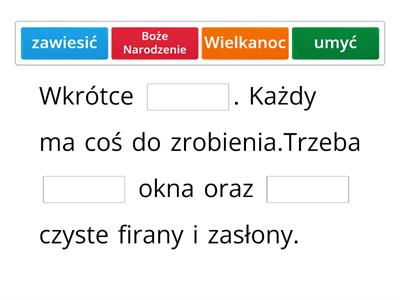 Wiosenne porządki - wstaw brakujący wyraz.