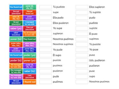 Sp 2 Unit 5 Pret Poder, Poner, Saber (Match Up)