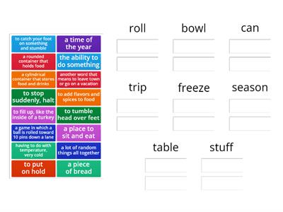 Thanksgiving Homograph Sort 