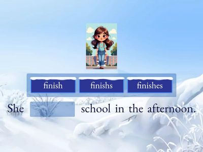 Present simple (third person=E/3)