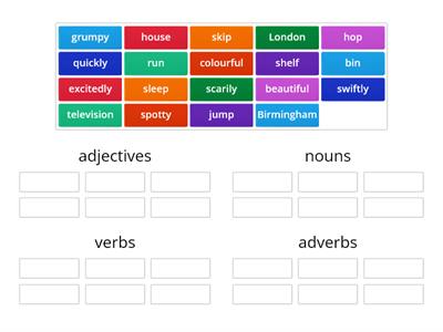 noun, adjective, adverb and verb sorting