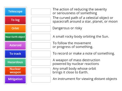 Enghlish vocabulary asteroids