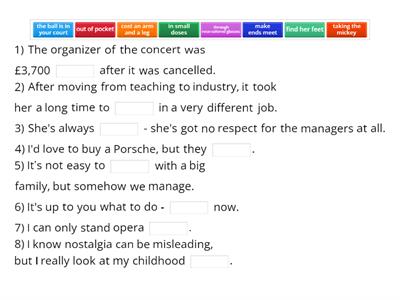 Idioms unit 6 Outcomes Upper