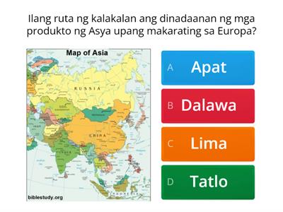 Long Quiz:Unang Yugto ng Kolonyalismo at Imperyalismo ng mga Kanluranin sa Timog at Kanlurang Asya