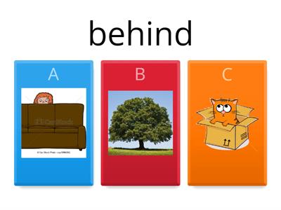 Prepositions of place (behind, opposite, between, in front of, on, in, under, next to).