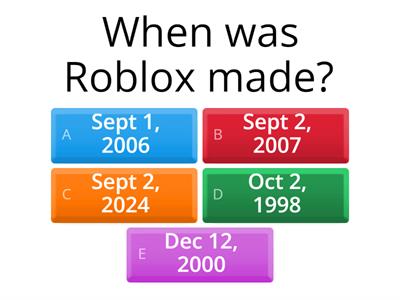 History Of Roblox - Quiz 