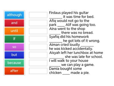 Conjunctions match up game
