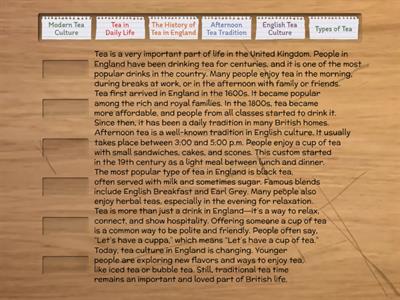 English Tea Culture- Match the Titles to the Paragraphs