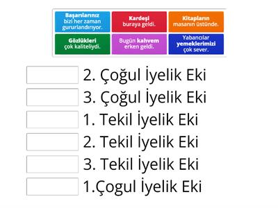 iyelik ekleri eşleştir