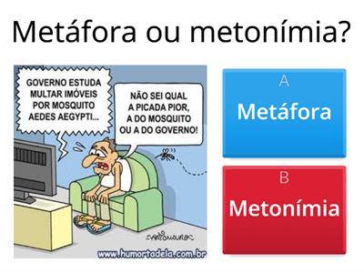 Figuras de linguagem: Metáfora, Metonímia, Personificação, Comparação, Antítese, Ironia, Eufemismo e Hipérbole.