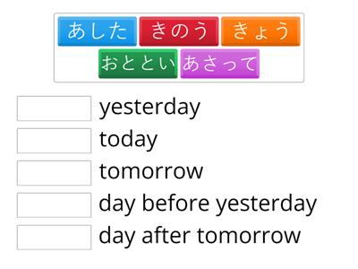 第７課　時のことば①（Today, Tomorrow etc)