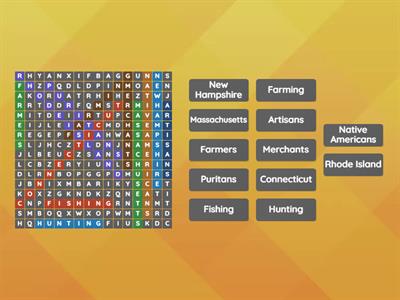 New England Colonies Word Search