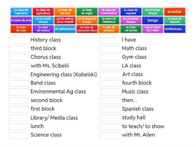 School Schedule Phrases Match