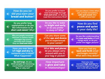 SPEAKING: Fixed expressions linked with "and"