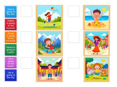 Match the sentences with the correct pictures of the trips.