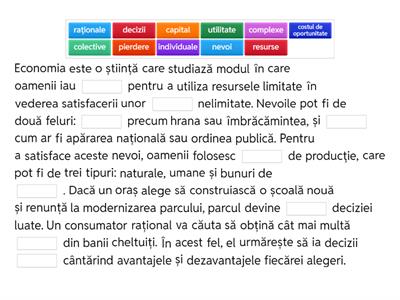 Completează textul cu termenii economici potriviţi
