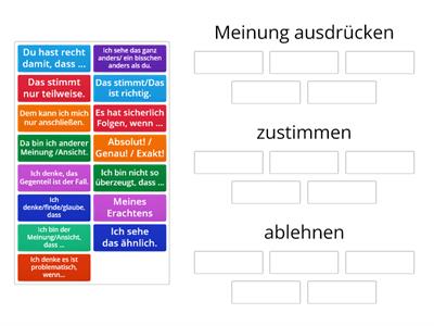 Redemittel Meinung, zustimmen, widersprechen sortieren