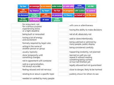 Prepositions + Noun Phrases (match with the meaning)