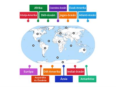 Kontinensek és óceánok világtérkép