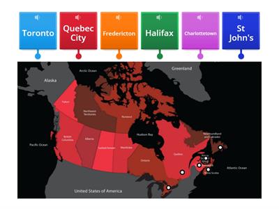 Eastern Canadian capital cities: Label the map