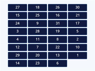 Ordinal numbers (1 - 31)