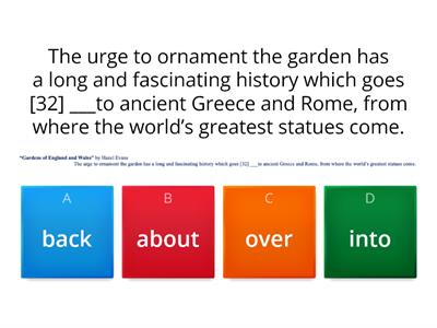 ЕГЭ/Грамматика и лексика/подготовка (32-38). Choose the correct answer in the text “Gardens of England and Wales”.