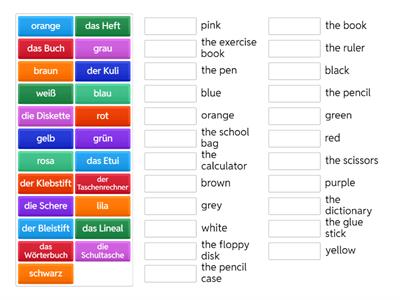 Pencil case items & colours