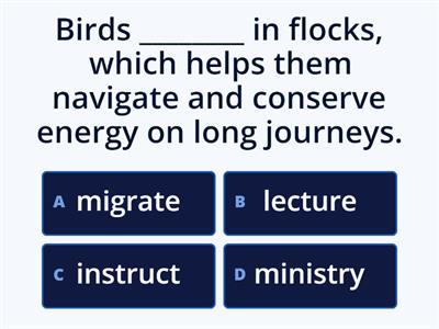 Group 3: migrate, lecture, instruct, ministry