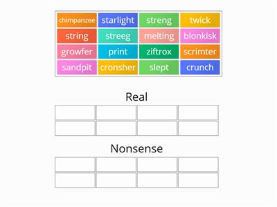 Phonics: Phase 4 Real and Nonsense sort