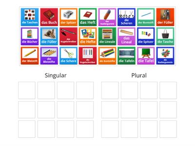 Schulsachen singular und plural