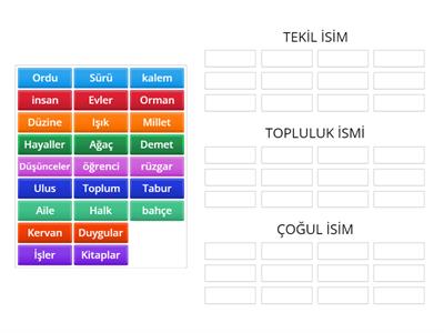 İSİMLERİ SINIFLANDIRALIM (TEKİL-ÇOĞUL-TOPLULUK)