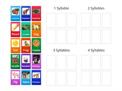 Syllable Count Group Sort, 1-4 Syllables