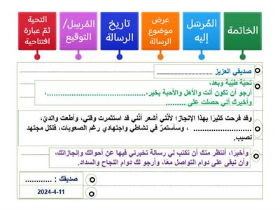 الرسالة الشخصية - الصف السادس