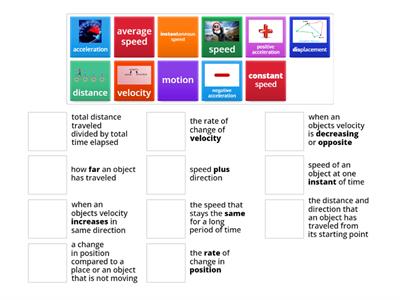 8th Grade Science Unit 2 : Motion, Speed and Acceleration Vocabulary Matching