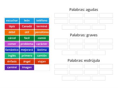  Palabras: agudas, graves, esdrújulas