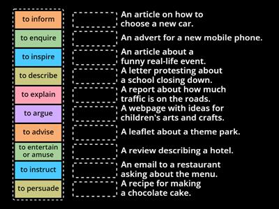 Identifying different purposes of texts 