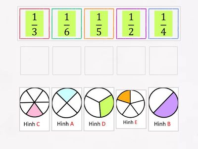 Kéo thả một phần mấy với mỗi hình đã tô màu tương ứng: