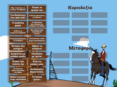 Γλώσσα Δ Δημοτικού / Κυριολεξία και μεταφορά / Τοποθετώ τις παρακάτω προτάσεις στη σωστή στήλη. 