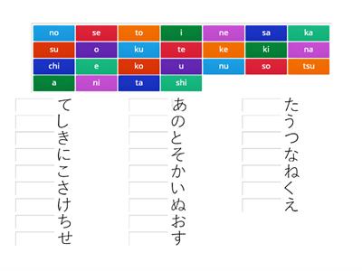 Hiragana 1 (a, k, s, t, n)