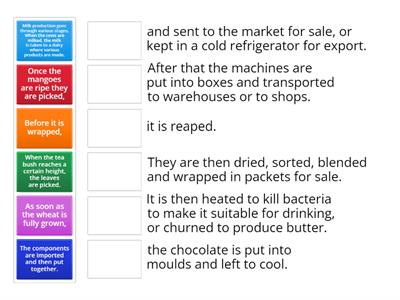 Production Processes: Match 1-6 with a sentence to complete the sequence. 