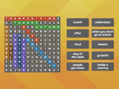 Thanksgiving wordsearch