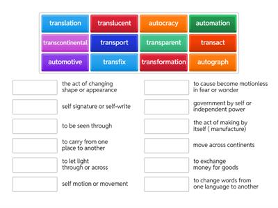 trans- (prefix) and auto (prefix)