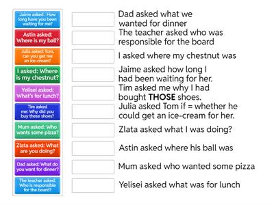 Reported speech. Questions match