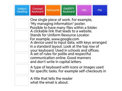 Literacy in ICT Key Terms - Match Up Activity