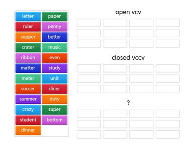 Open and closed with vcv and vccv 
