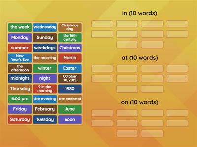 in, on, at time prepositions