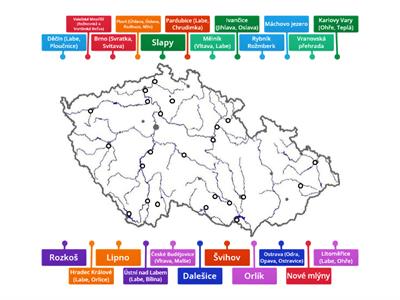 ČR - vodstvo přehrady, jezera, města na soutoku řek