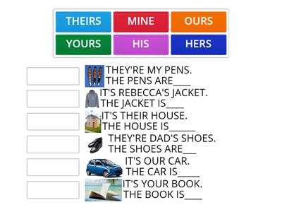 INGLESE: pronomi possessivi completa le frasi